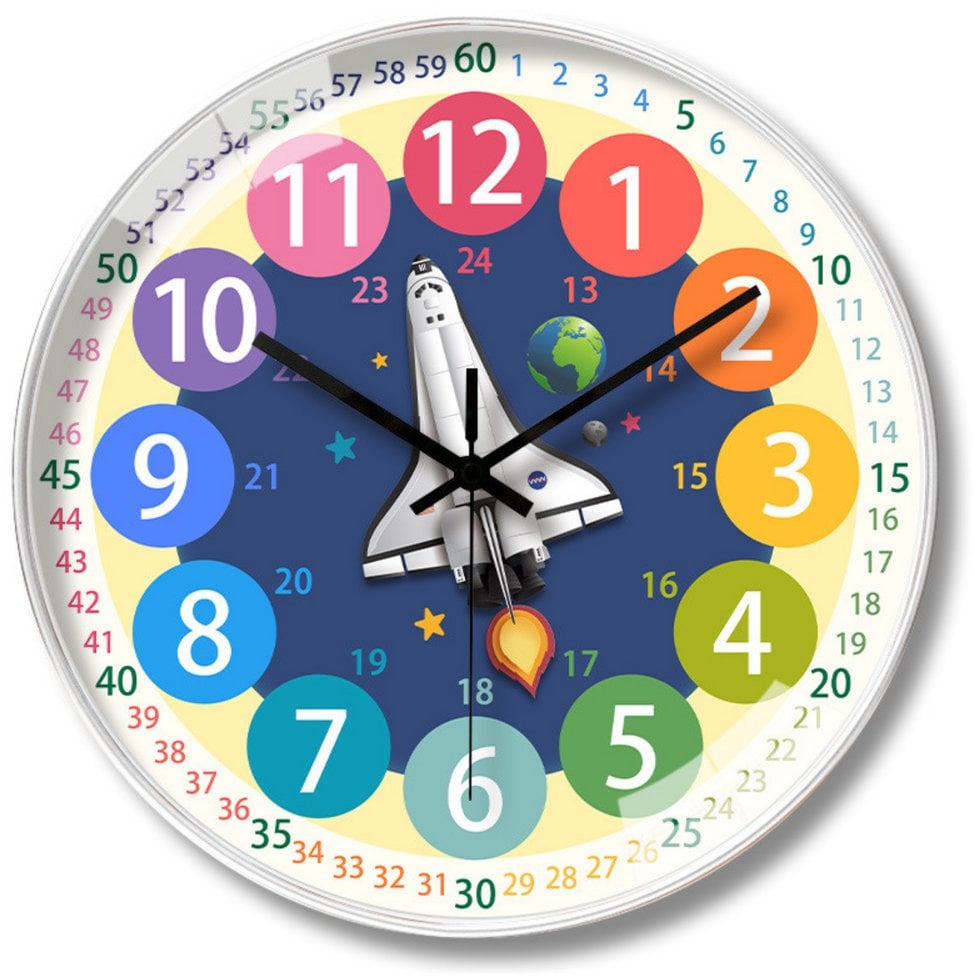 Zegar Ścienny Dziecięcy Edukacyjny Rakieta Kosmiczna Kolorowy