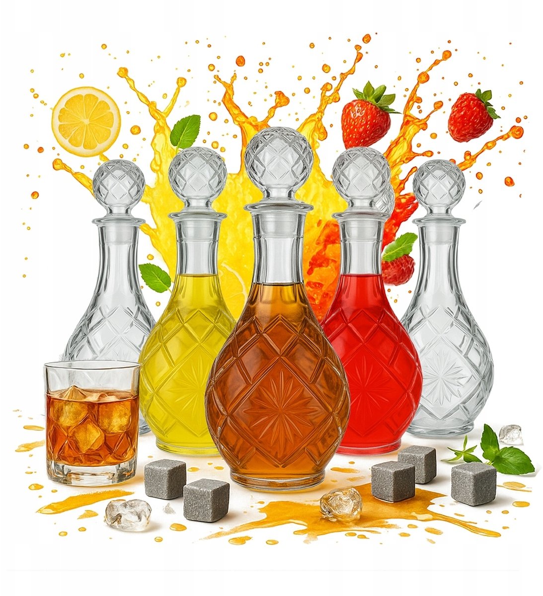 Bimberek 5x Szklana Karafka PINA 900ml na Nalewki Alkohol Pojemniki 0,9l