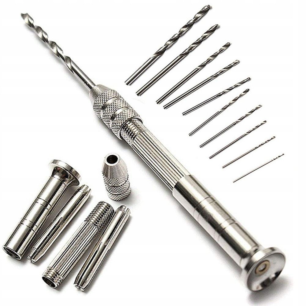 RĘCZNA MINI WIERTARKA DOCISKOWA 10 WIERTŁ 0,8-3MM DREWNO PLASTIK DIY