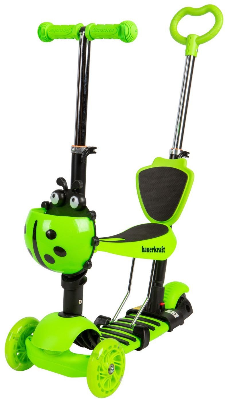 Hulajnoga balansowa trójkołowa, pchacz, jeździk ze świecącymi kołami LED zielona biedronka