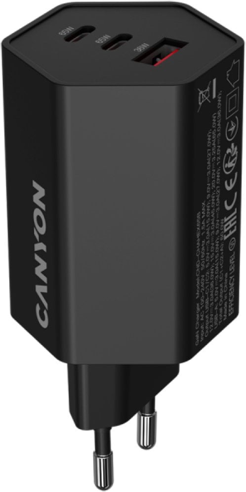 CANYON charger HEXAGON 65 GaN 65W 2xPD 1xQC EU Black