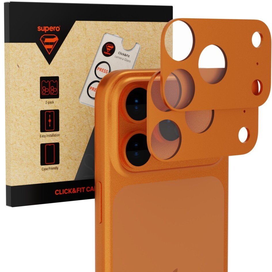 SUPERO Szkło hartowane na aparat Click&Fit do iPhone 17 Pro, pomarańczowe, 2szt. z aplikatorem