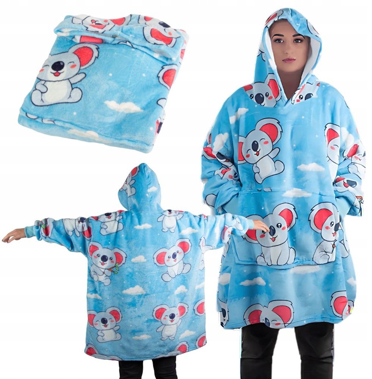 Bluza koc OVERSIZE XXL 2W1 Gruba Futrzak miękka z kapturem Koala