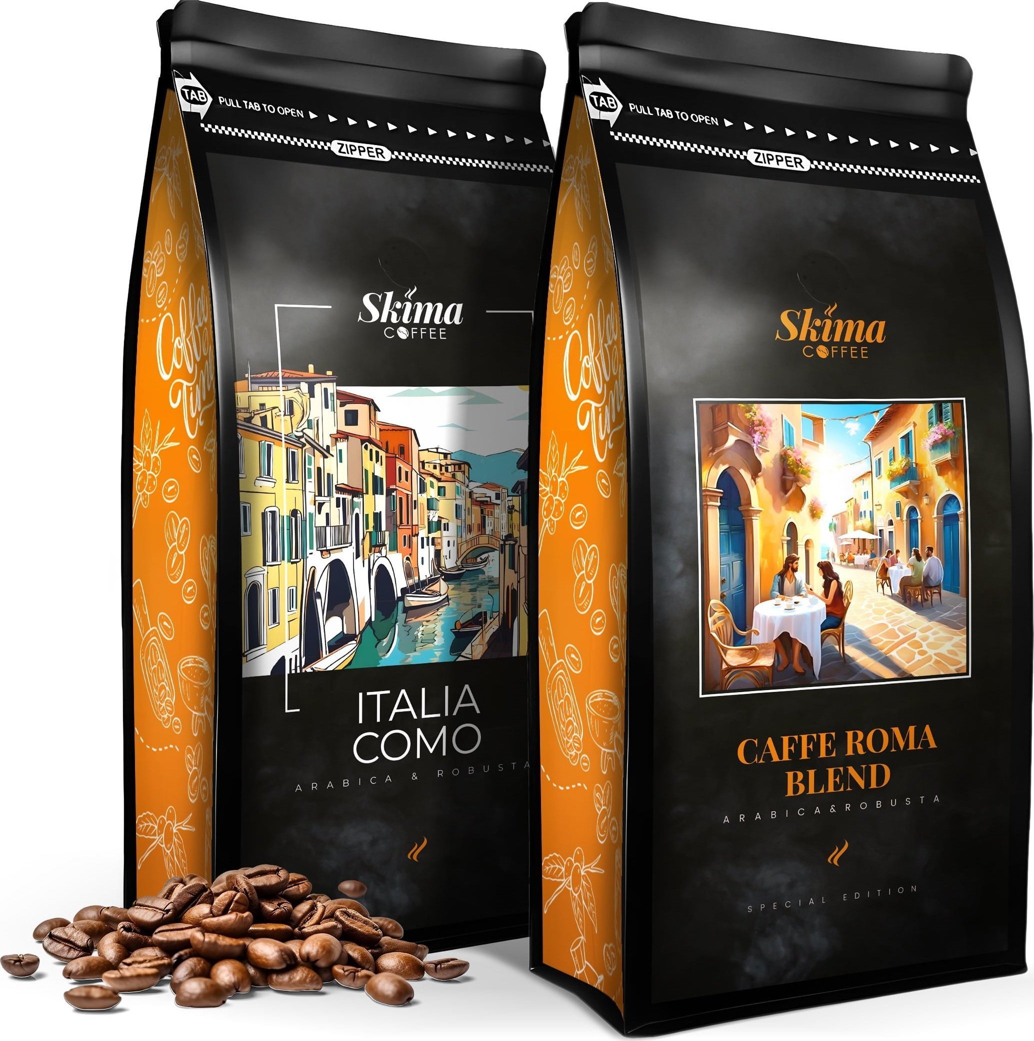 Kawa ziarnista SkimaCoffee Zestaw Kawa ziarnista 1kgX2 ITALIA COMO/CAFFE ROMA BLEND Świeżo Palona do ekspresu