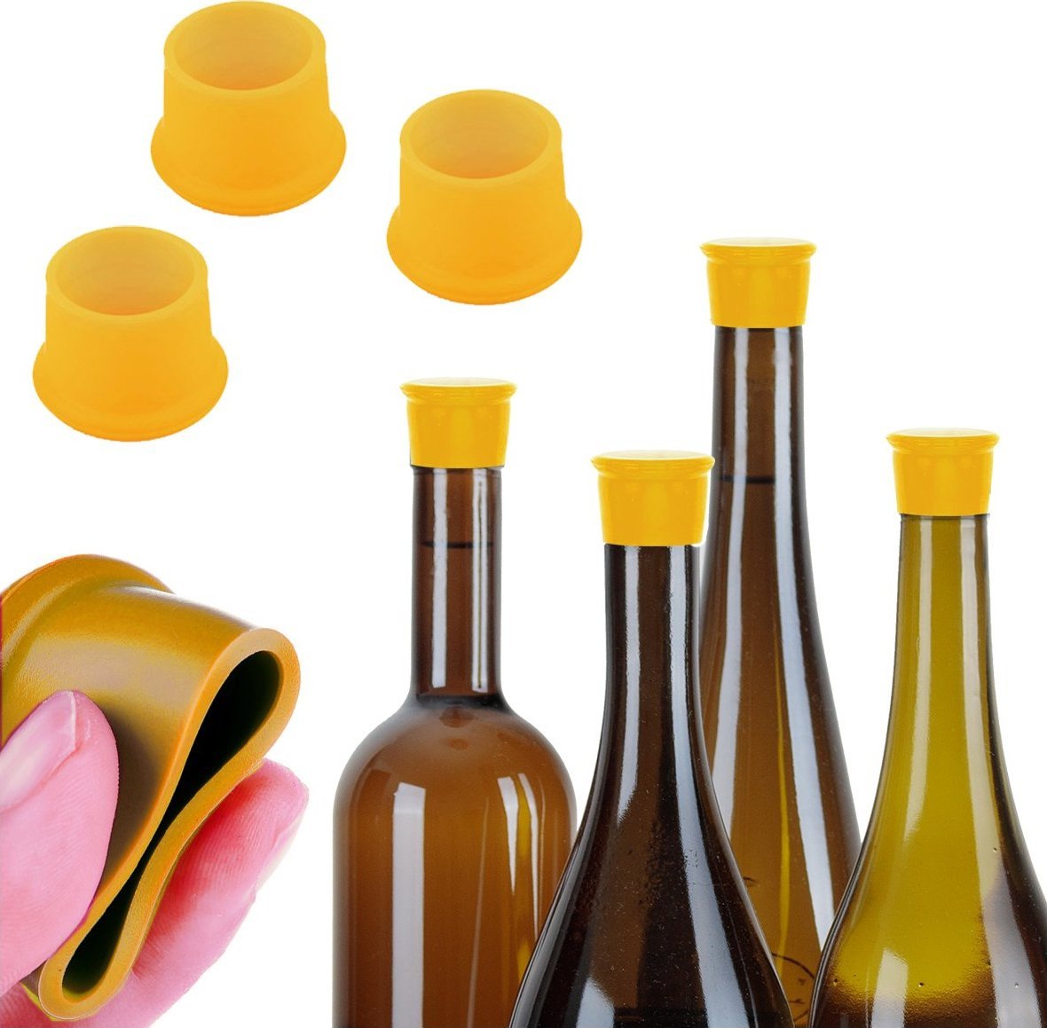 Heckermann Zestaw 3x Zatyczka silikonowa korek do butelek ŻÓŁTA