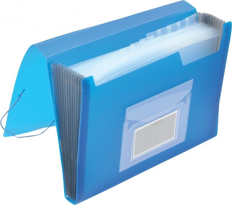 Q-Connect TECZKA HARMONIJKOWA Z GUMKĄ Q-CONNECT, PP, A4, 12-PRZEGR., TRANSPARENTNA NIEBIESKA KF02479