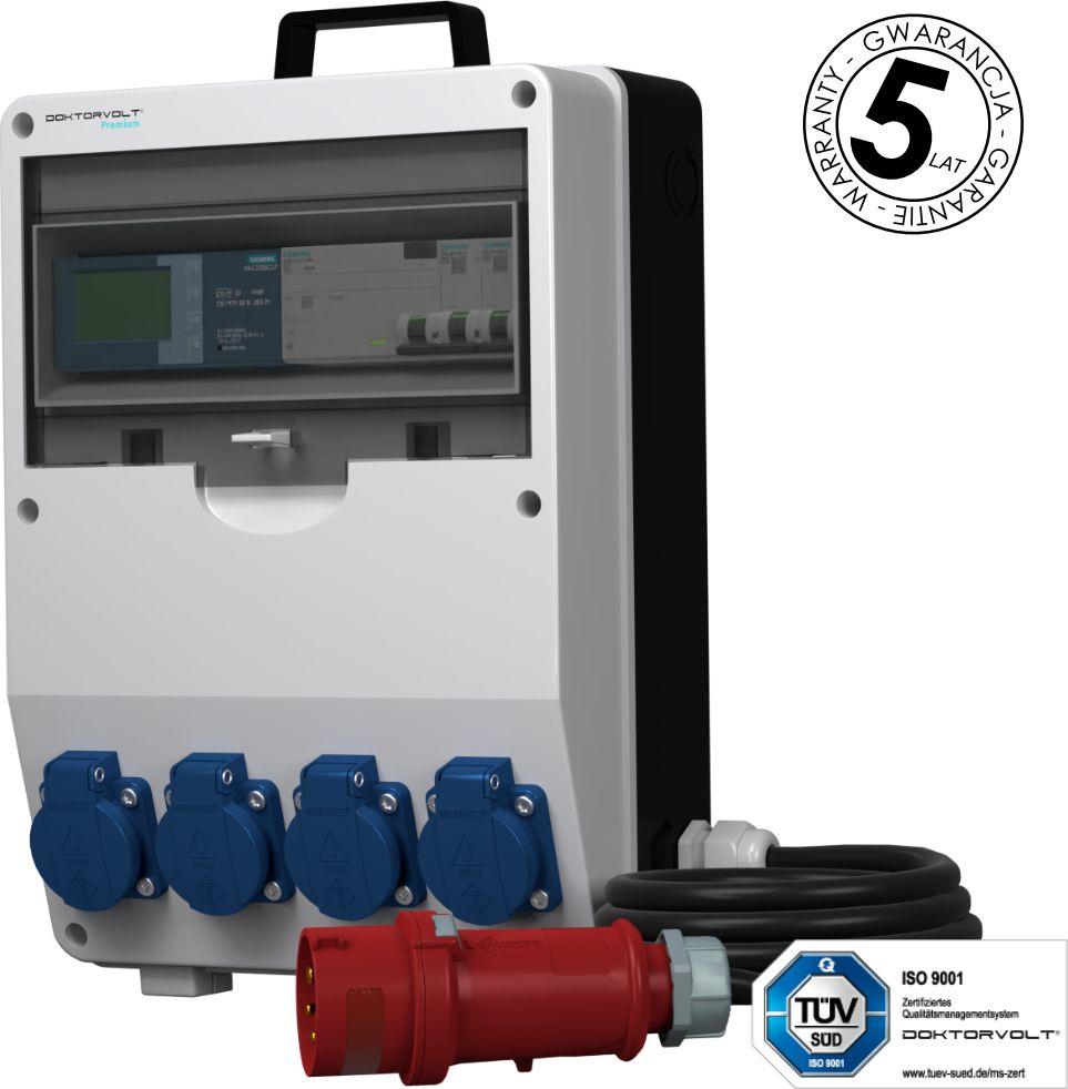 Doktorvolt Rozdzielnica budowlana z licznikiem energii MID oraz kablem pTD-S/FI 4x230V Schuko SIEMENS Mennekes Doktorvolt 6061