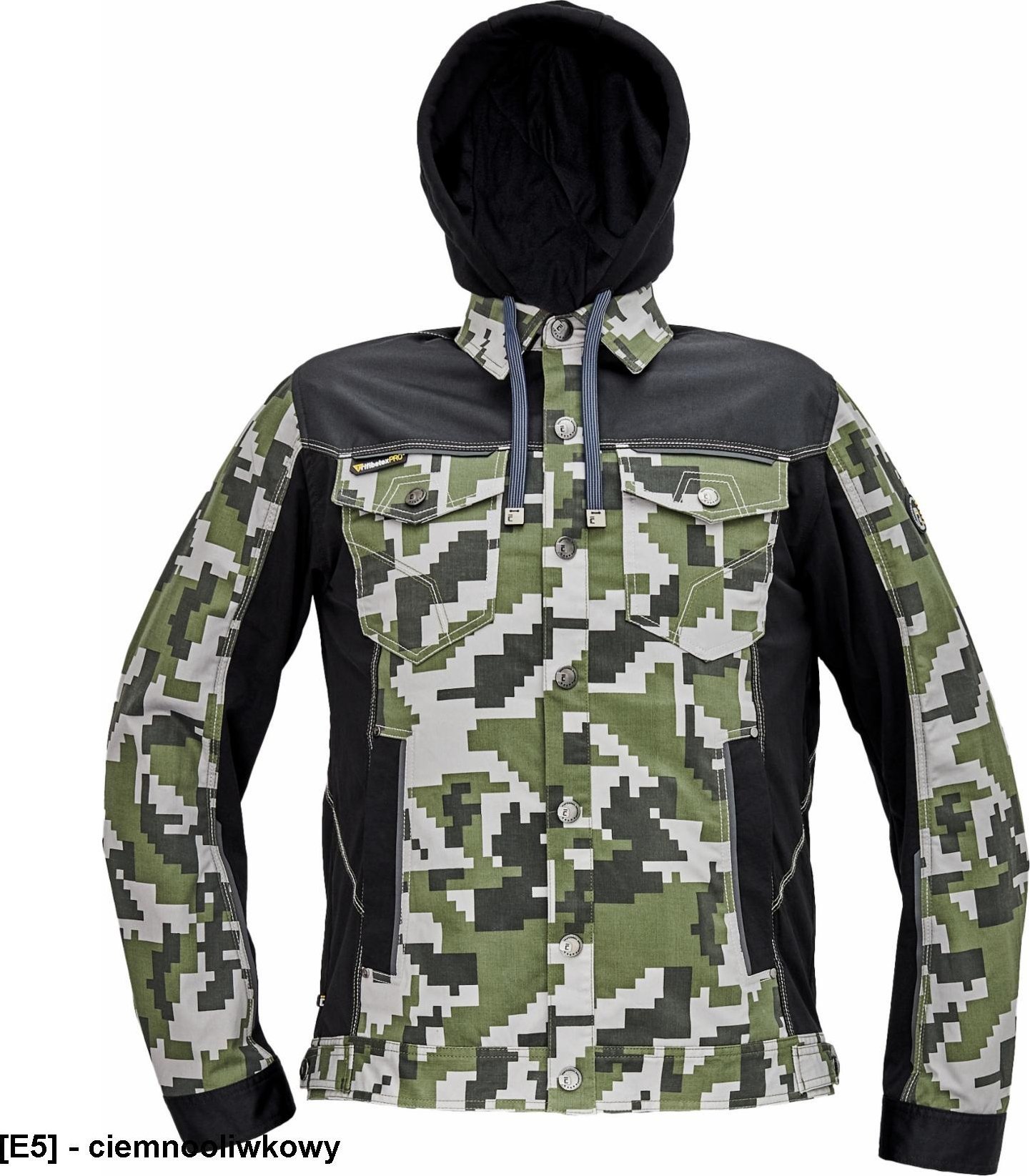 CERVA NEURUM CAMOUFLAGE kurtka z kapturem - męskia kurtka robocza, kaptur, 4 kieszenie, elastyczny materiał Trifibetex, nadruk - ciemnooliwkowy 52