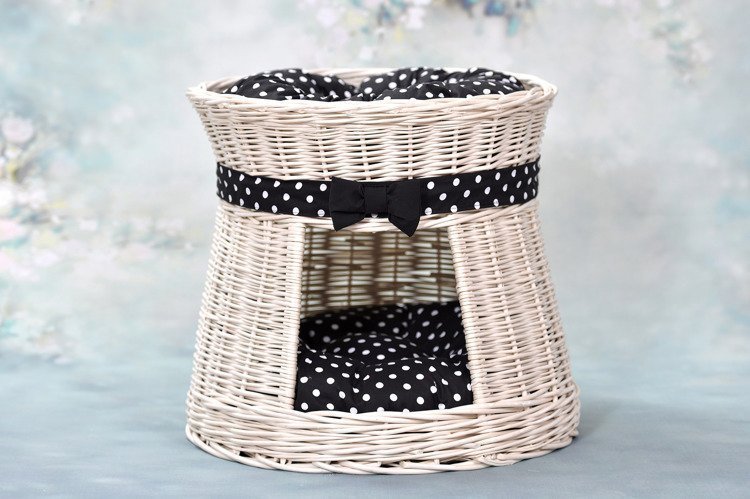 WickerPL ROSIE BUDA DLA KOTA LEŻAK DLA ZWIERZĄT DOMEK DLA KOTA Z WIKLINY PIĘTROWY Z PODUSZKAMI 48 H43 CM