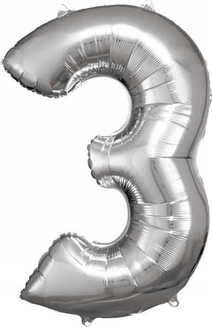AMSCAN Balon foliowy Duża cyfra 3 srebrna 58x86cm N34 spakowany 9906288