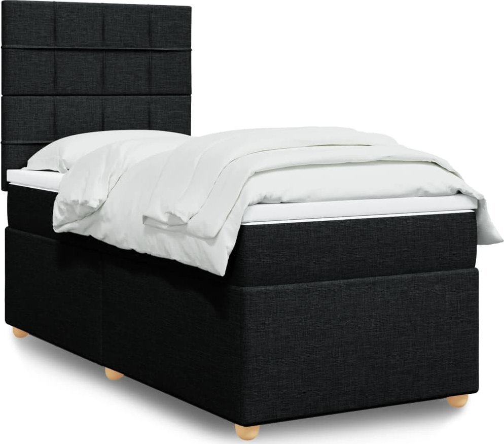 vidaXL vidaXL Łóżko kontynentalne z materacem, czarne, tkanina, 100x200 cm