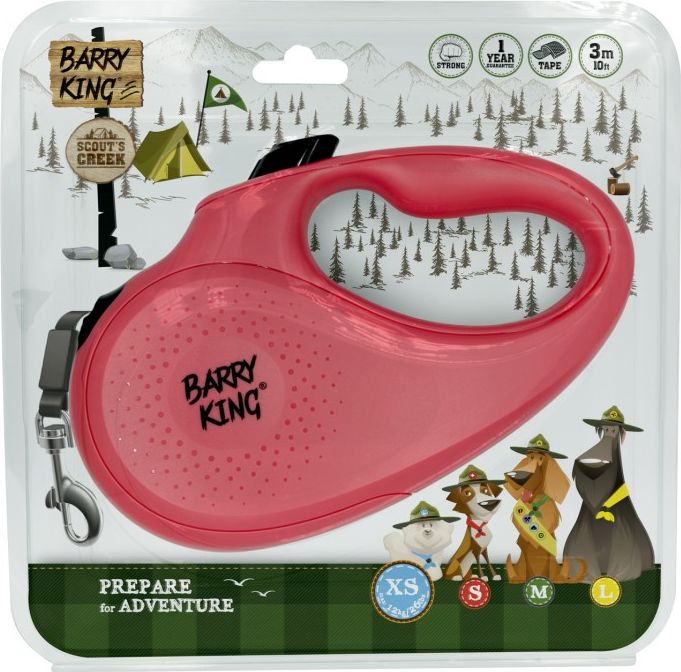 Barry King Smycz automatyczna dla psa różowa XS - taśma 3m, do 12kg