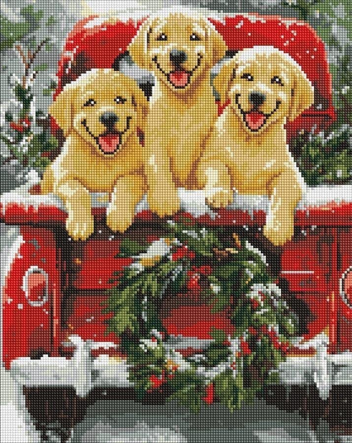 Diamentowa mozaika - Psia przejażdżka 40x50cm