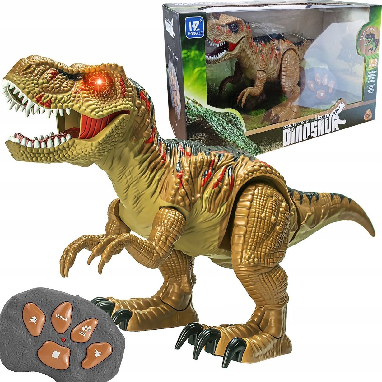 Dinozaur Sterowany Pilotem Dla Dzieci T-Rex Rc Chodzi Ryczy Tańczy Led