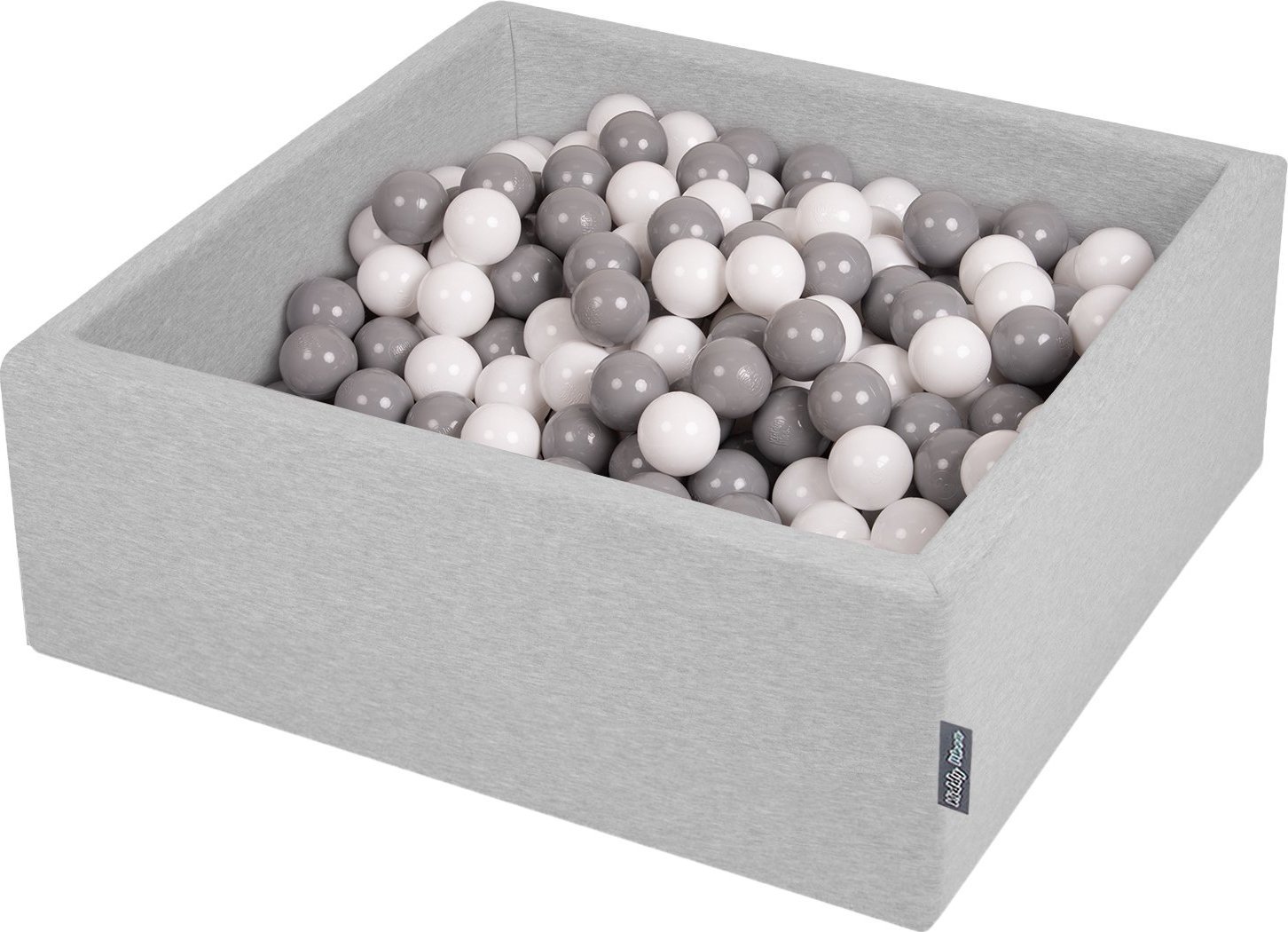 KiddyMoon KiddyMoon Suchy basen kwadratowy z piłeczkami 7cm jasnoszary: biały-szary 90x30cm/300piłek Zabawka basen piankowy