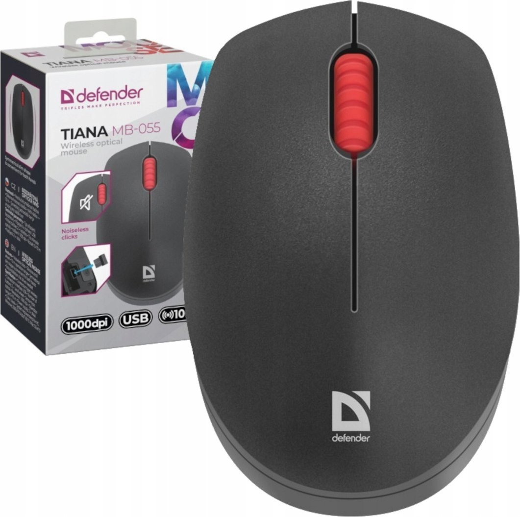 Mysz Defender Mysz bezprzewodowa Defender TIANA MB-055 optyczna bezklikowa silent 1000dpi 3P czarna