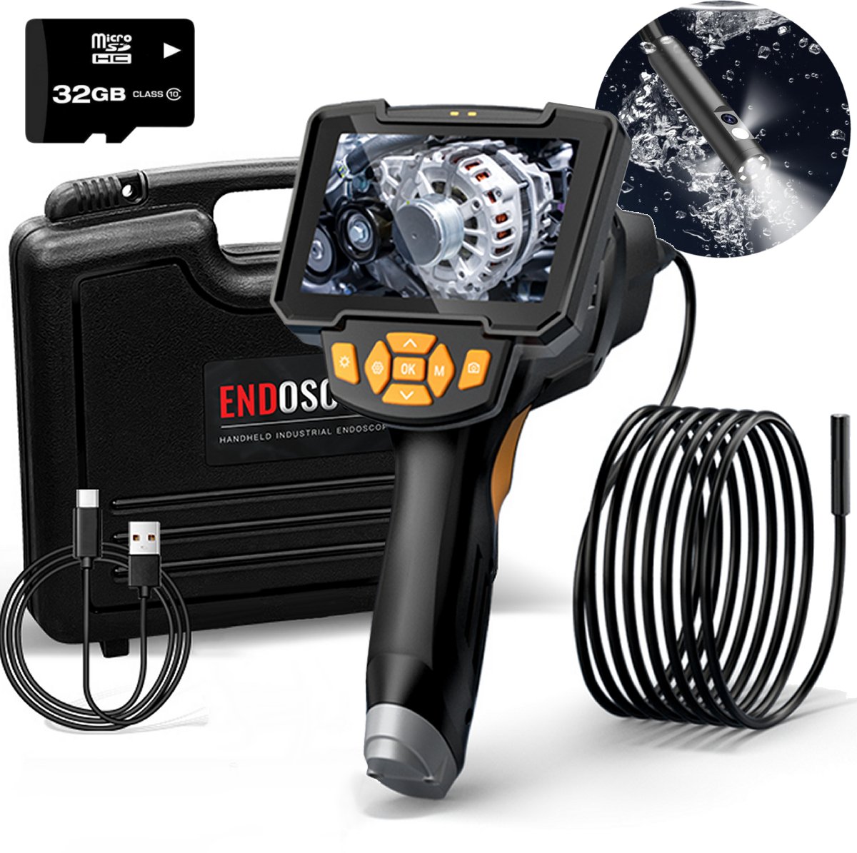 KAMERA ENDOSKOPOWA INSPEKCYJNA EKRAN 4.3" HD32GB 8LED IP67 3.9mm 1m WALIZKA