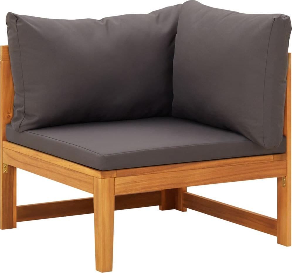 vidaXL vidaXL Moduł sofy narożnej z ciemnoszarymi poduszkami drewno akacjowe