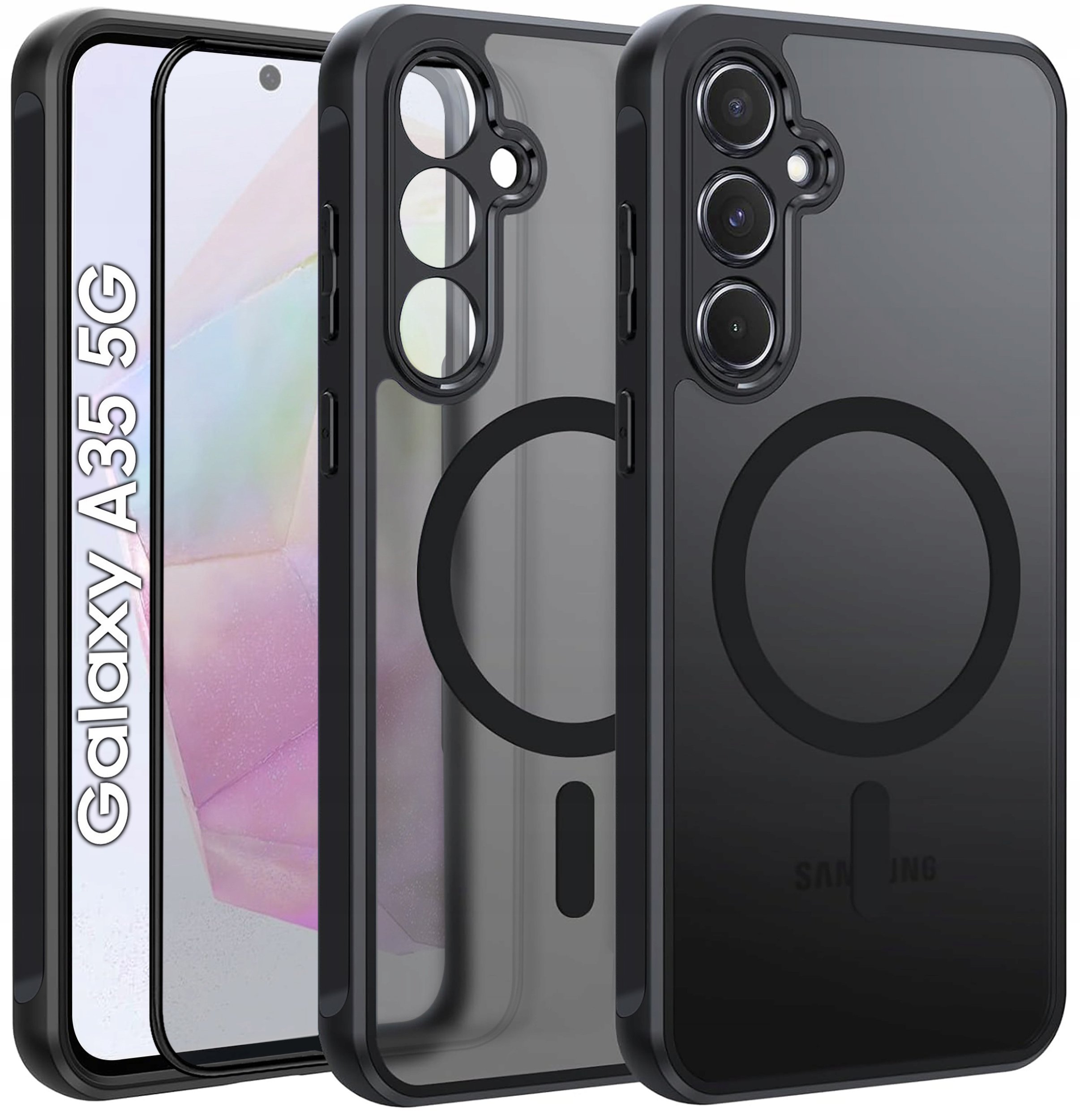 Etui do Samsung A35 do MagSafe MATT CASE WZMACNIANE 360 Szkło 5D PREMIUM