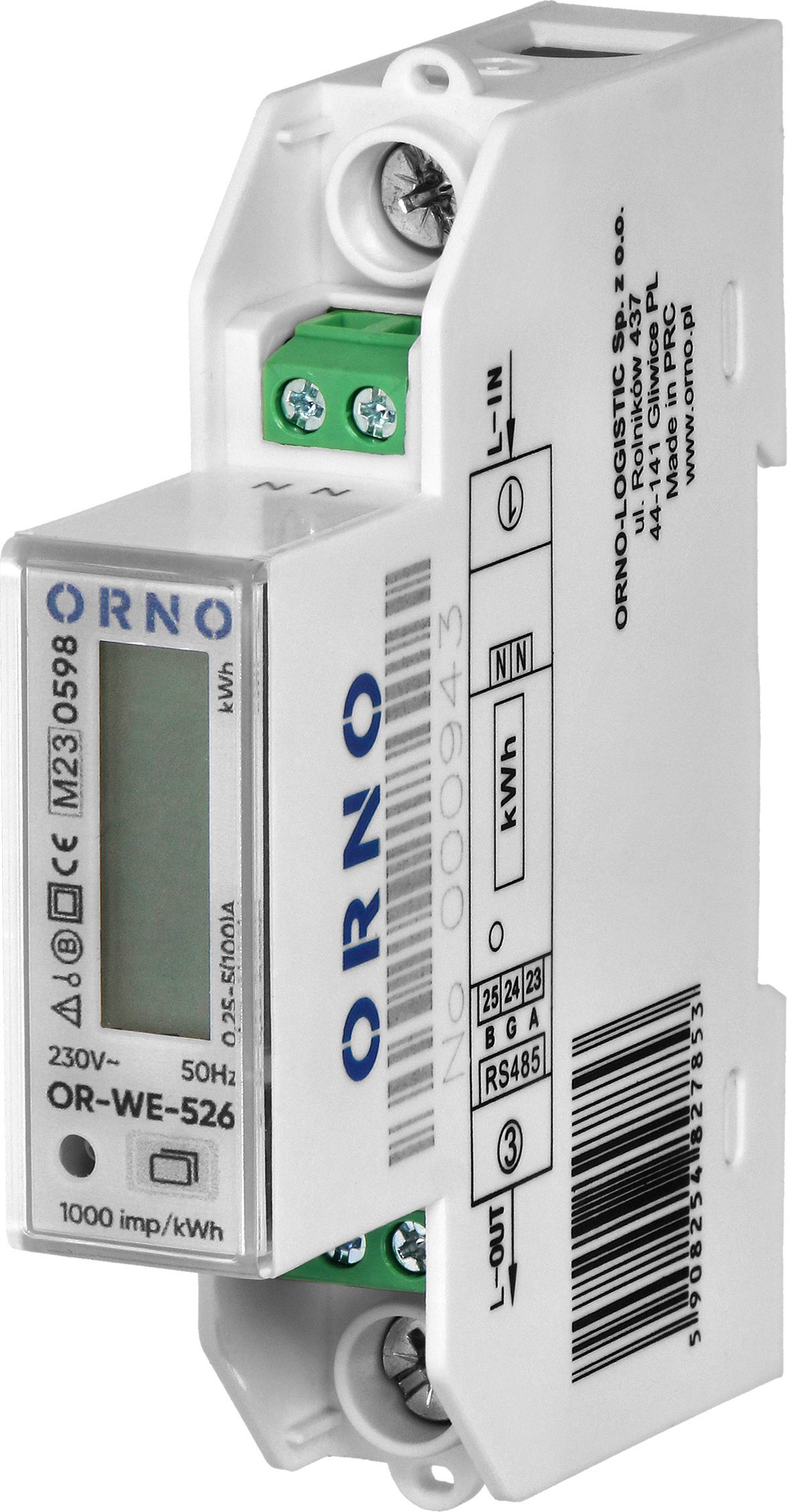 Orno 1-fazowy licznik energii elektrycznej 100A, wielotaryfowy, port RS-485, MID, 1 moduł, DIN TH-35mm, PV