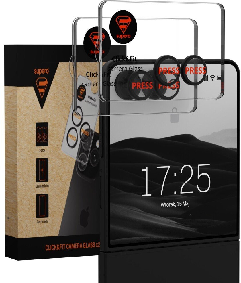 SUPERO Szkło hartowane Click&Fit do Samsung Galaxy Z Flip 7, z czarną ramką, 2szt.