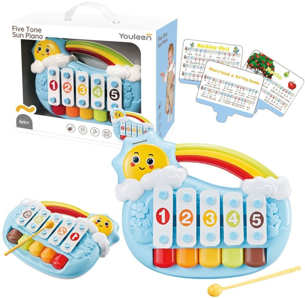 LeanToys Pianinko Pięciotonowe Edukacyjne Dla Malucha Słoneczko Niebieskie
