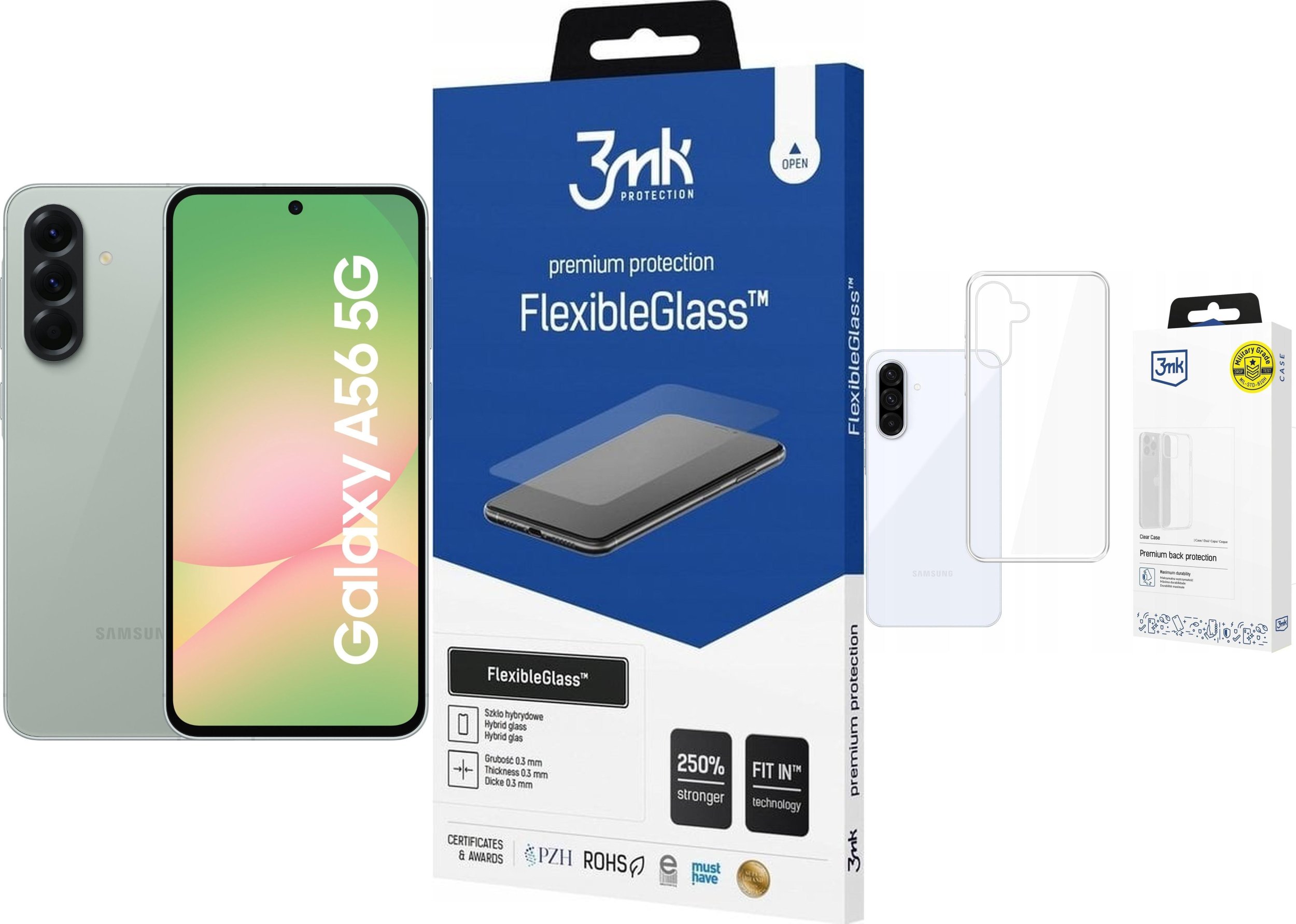 Smartfon Samsung Galaxy A56 5G 8/256GB Zielony (SM-A566BZGCEUE) + FlexibleGlass + Etui Clear Case