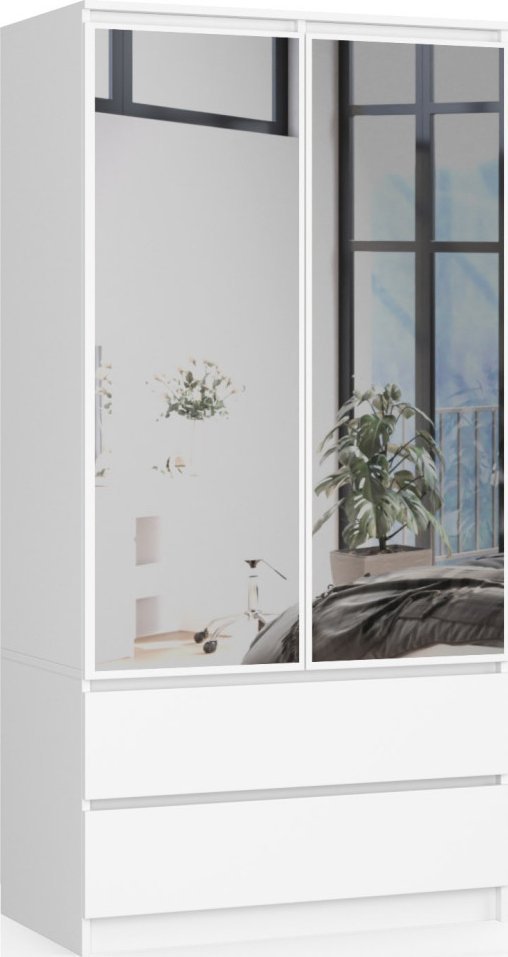 Fabryka Mebli Akord SZAFA S 90 cm 2 DRZWI 2 SZUFLADY 2 LUSTRA BIAŁA