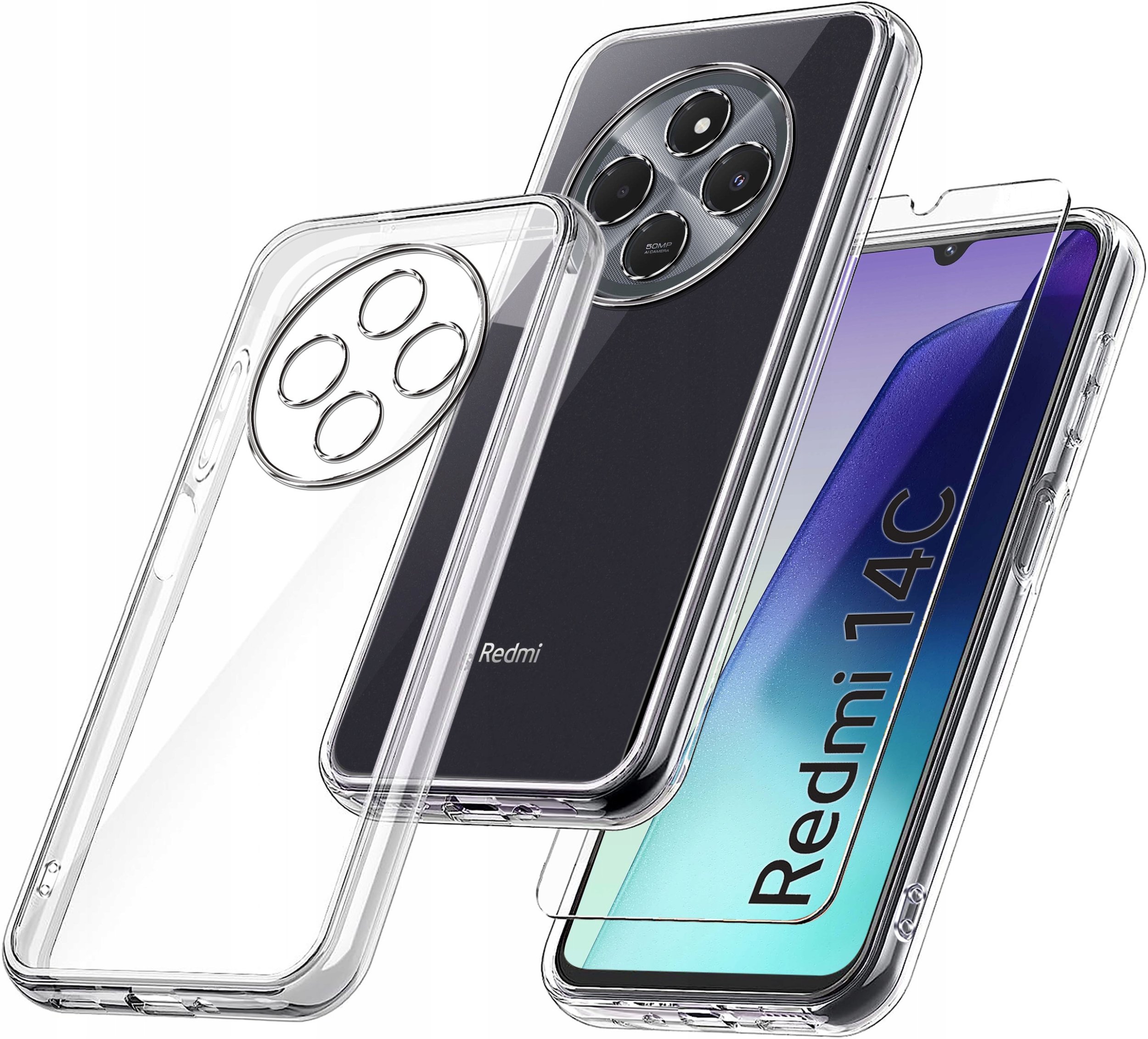 Etui do Xiaomi Redmi 14C WZMACNIANE 360 CLEAR + Szkło OCHRONNE 9H