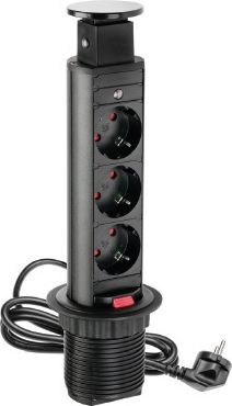 GTV Biurkowy przedłużacz wpuszczany 60mm czarny 3 x SCHUKO 2m (AE-BPW3S60-20)