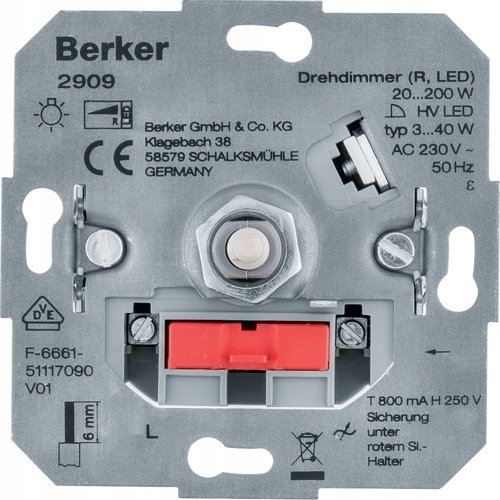 Berker One.platform Ściemniacz obrotowy obciążenie R 20-200 W, LED 3-40 W 2909