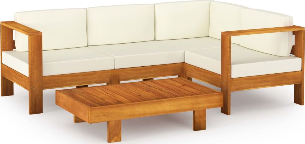 vidaXL 5-cz. zestaw wypoczynkowy do ogrodu, kremowe poduszki, akacja