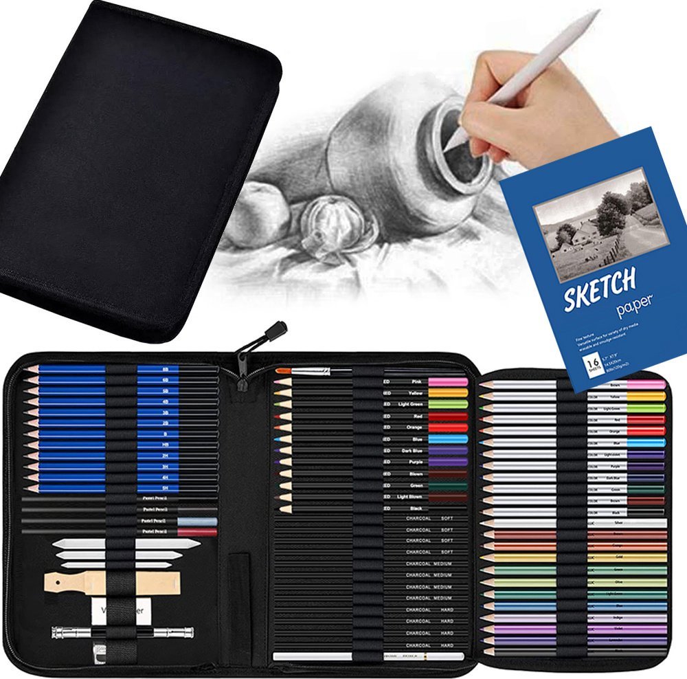 Zestaw do szkicowania rysowania kolorowania profesjonalny artystyczny 74el