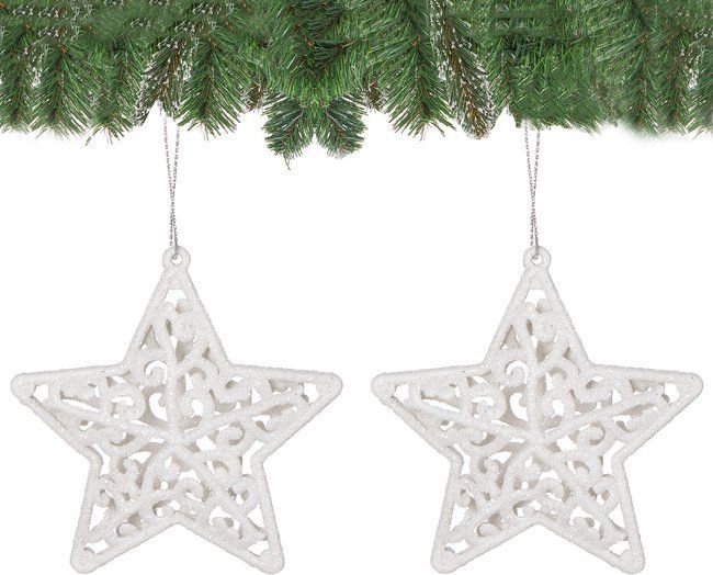 Springos Zawieszki choinkowe białe gwiazdki na choinkę 8cm 2 szt. UNIWERSALNY