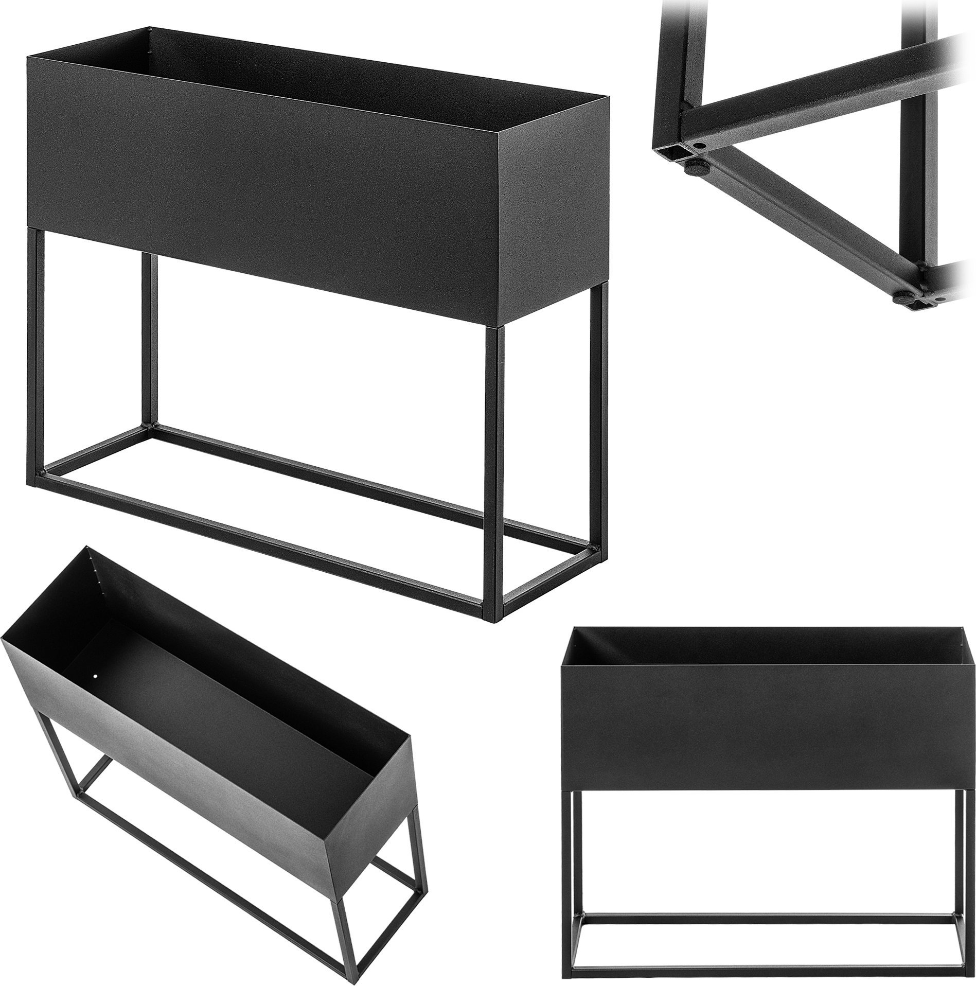 Kadax KADAX Kwietnik szeroki z doniczką 60x50 cm, donica na kwiaty, kwietnik stalowy, czarny