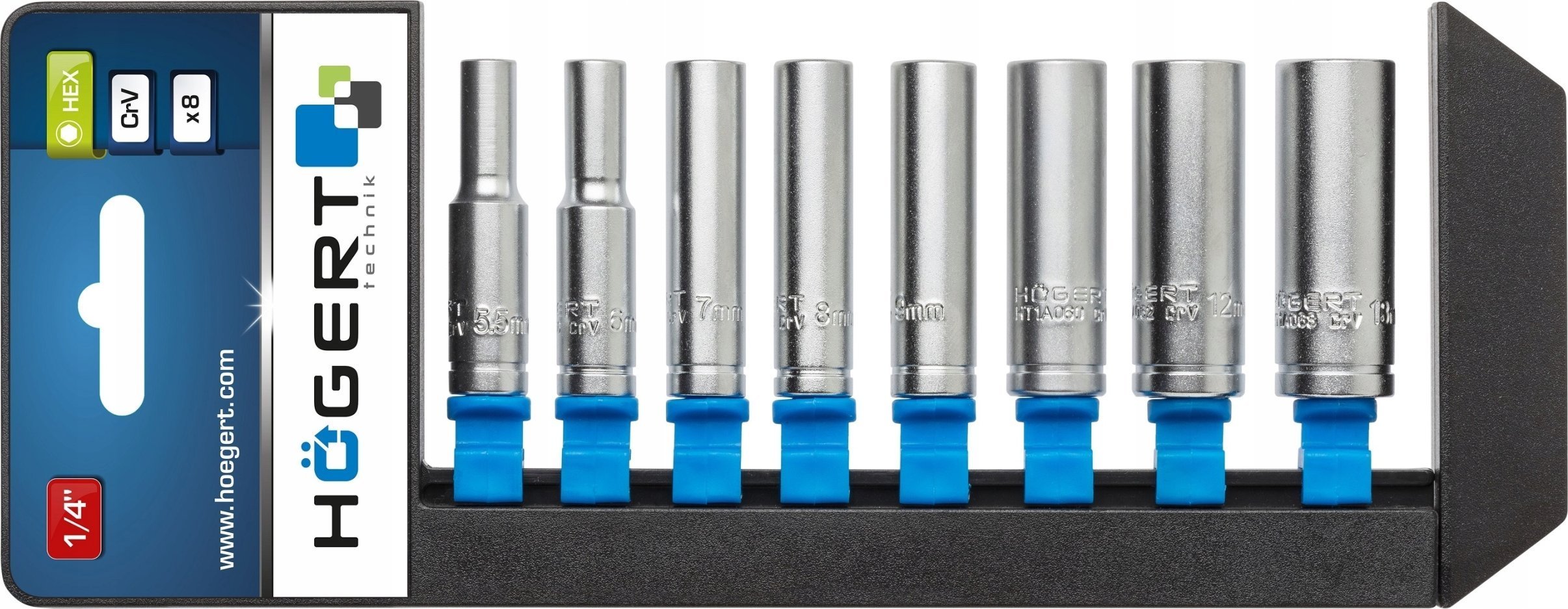 Högert Technik Zestaw nasadek długich 1/4, 8 szt. HT1A886