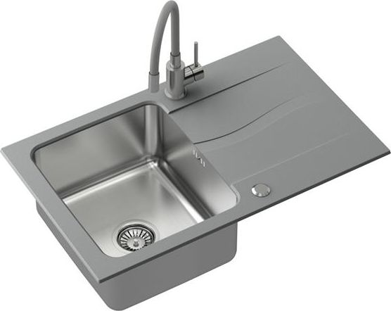 Zlewozmywak Steiner MICHAEL 111 Fusion szary 780*480 z syfonem manualnym w zestawie z baterią Maggie