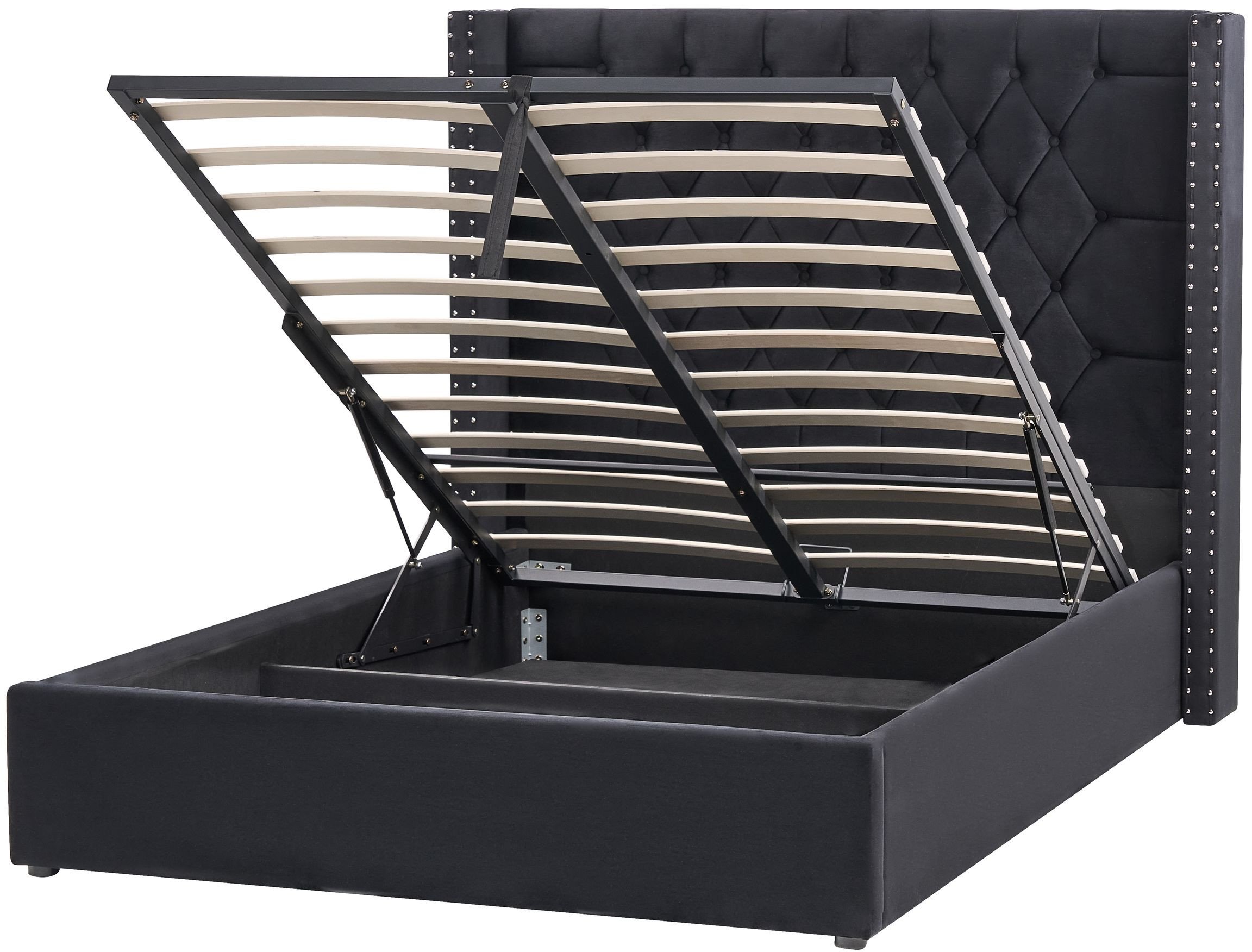 Łóżko z pojemnikiem Welur LUBBON 140 x 200 cm Czarny