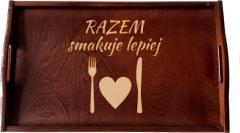 Koszulkowy Razem smakuje lepiej - drewniana taca śniadaniowa z grawerem