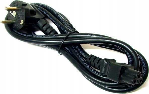 Kabel zasilający Logo Kabel sieciowy 230V do zasilacza laptopa, CEE7 (widelec) - C5, 2m, VDE approved, czarny, Logo, blistr, koncówka C5