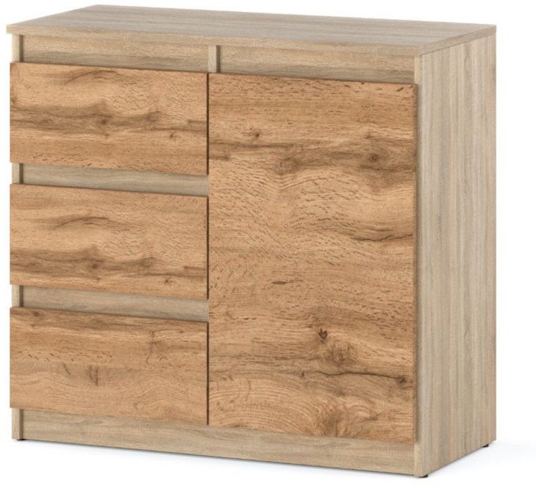Komoda Oleksa 80cm 2 Szuflady Drewniana Pojemna Szafka Dąb Sonoma Wotan