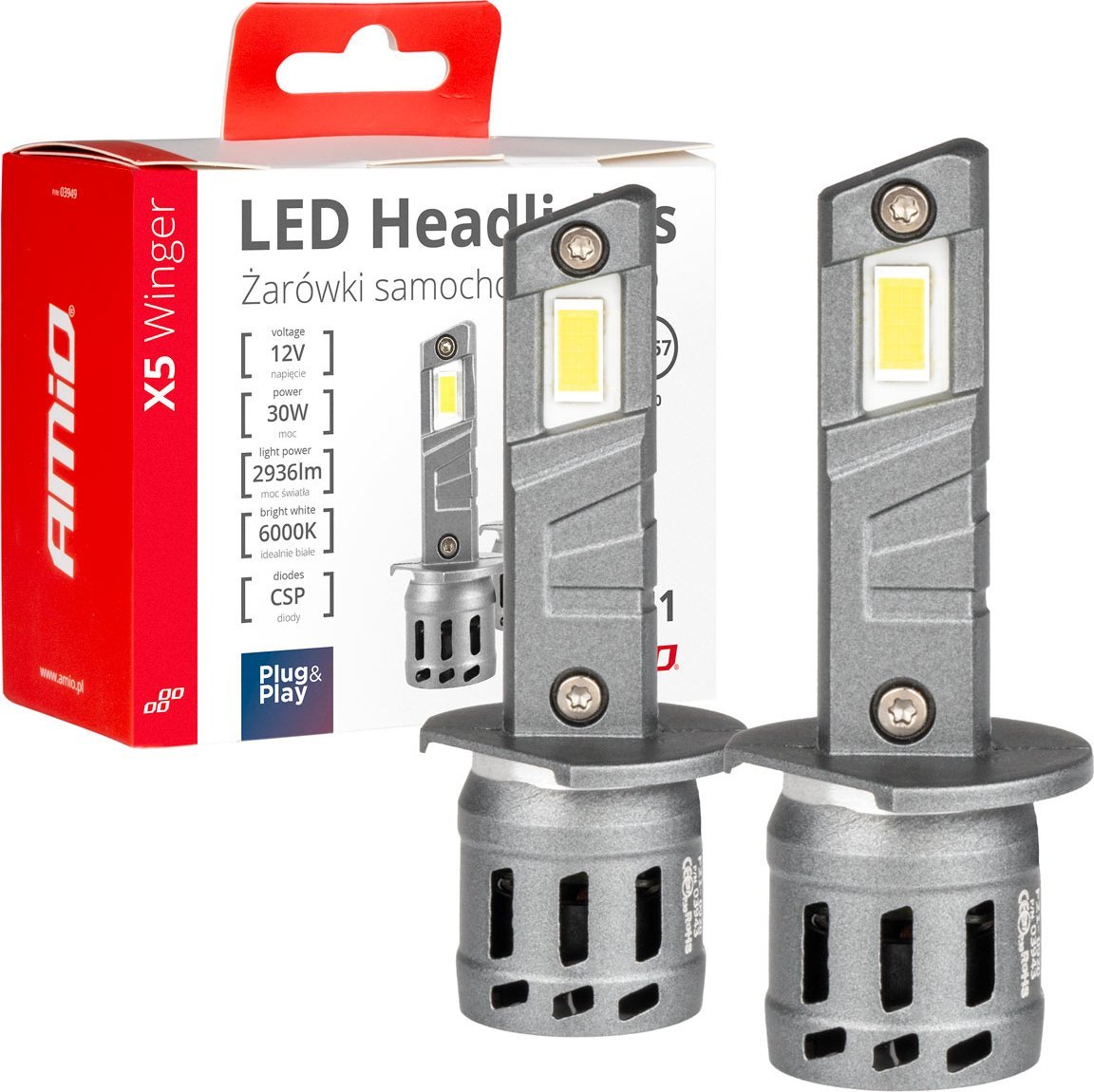 AMiO Żarówki samochodowe led seria x5 winger h1 6000k canbus amio-03943