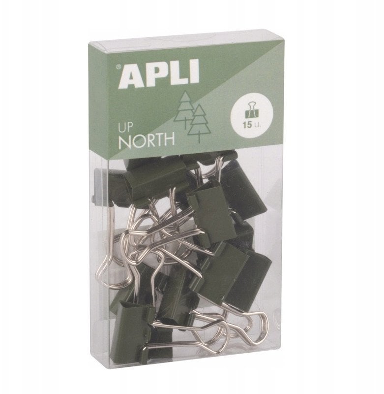 Klipy do dokumentów APLI Up North, 19mm, 15szt, pudełko z zawieszką, khaki