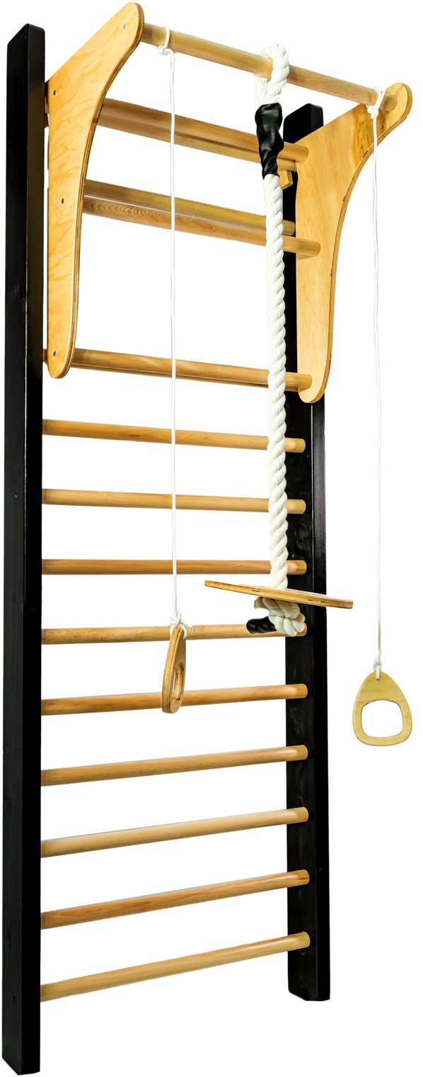 Drabinka Gimnastyczna Leon 230 x 80 cm czarna + drążek + huśtawka + uchwyty