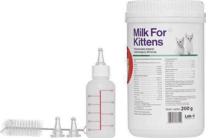 LAB V LAB-V Milk For Kittens - preparat mlekozastępczy dla kociąt 200g-Zestaw z butelką i smoczkami