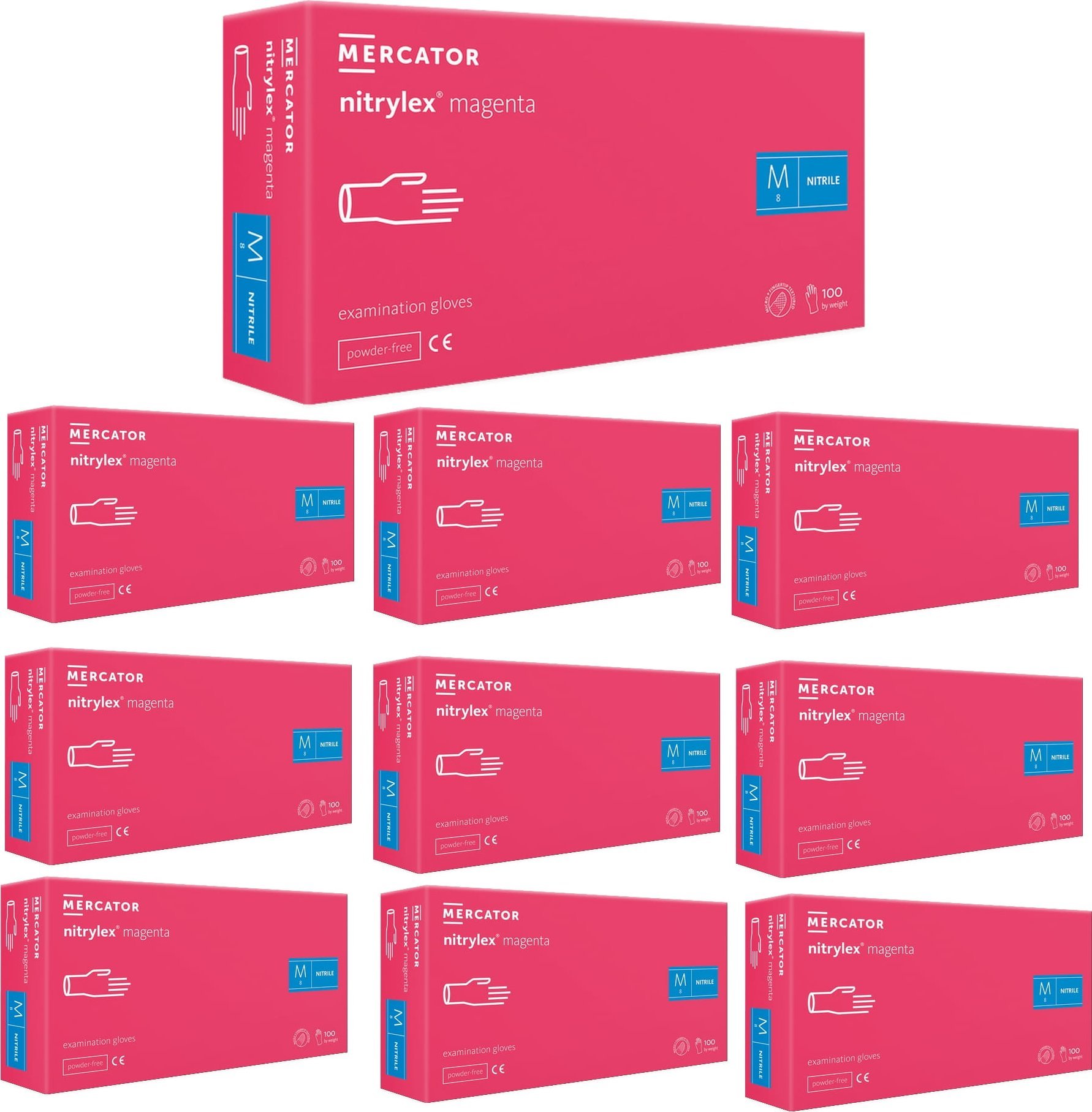 Mercator Rękawice Nitrylowe 100 szt. Nitrylex Magenta - 10 szt. (M 7-8)