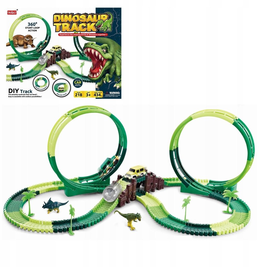 Tor samochodowy wyścigowy dinozaur dino park 218 elem 434cm magic track XXL