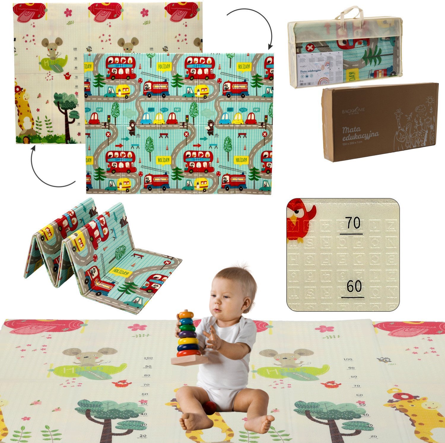 Extralink Double-Sided Educational Play Mat, 150x200x1 cm Foldable Cars-Airplanes + Bag