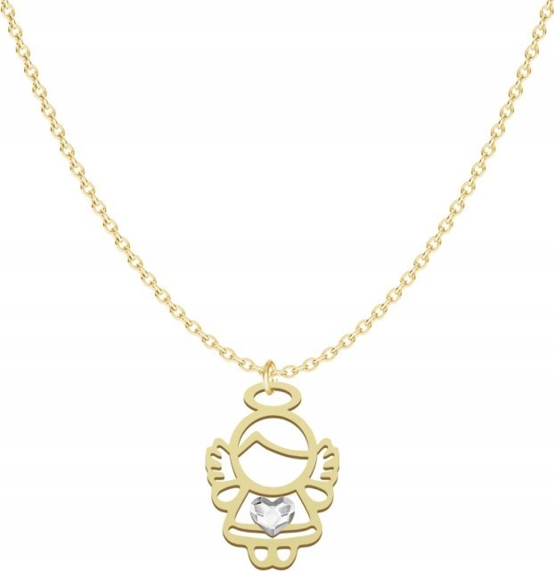 Radziszewska Jewellery Złoty Naszyjnik z Aniołkiem Anioł 925 Serce Prezent ŻYCZENIA GRATIS