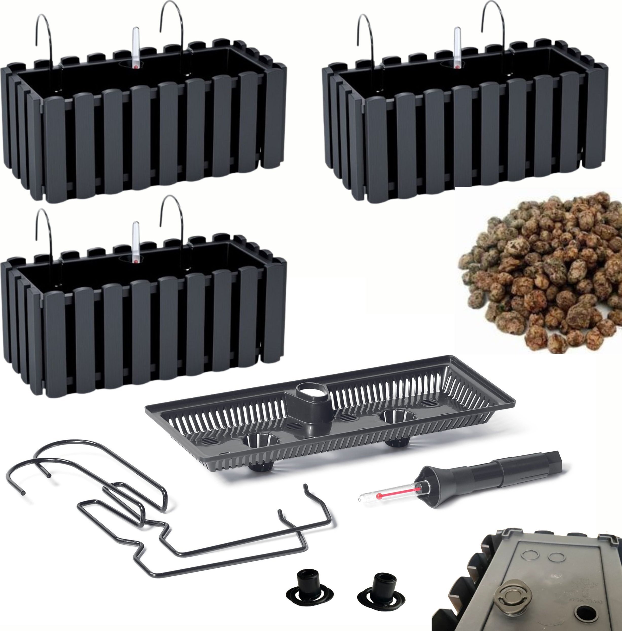 Prosperplast 3x Skrzynka na balustradę DDEF400W Doniczka balkonowa + Keramzyt 3l